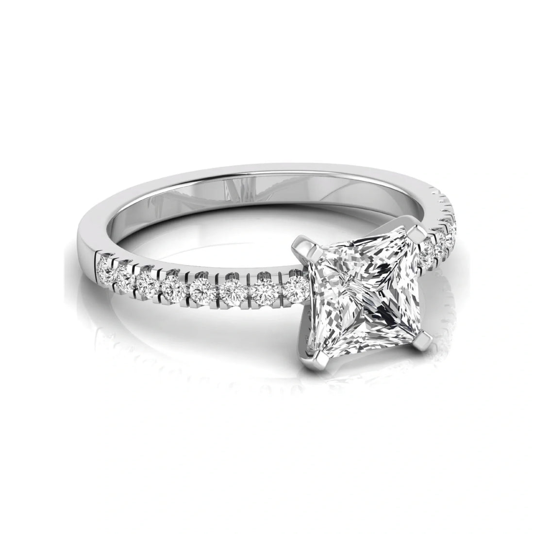 OctaPearl 2.5 ct Princess Cut Lab Grown Diamond Side Stone Accent Engagement Ring