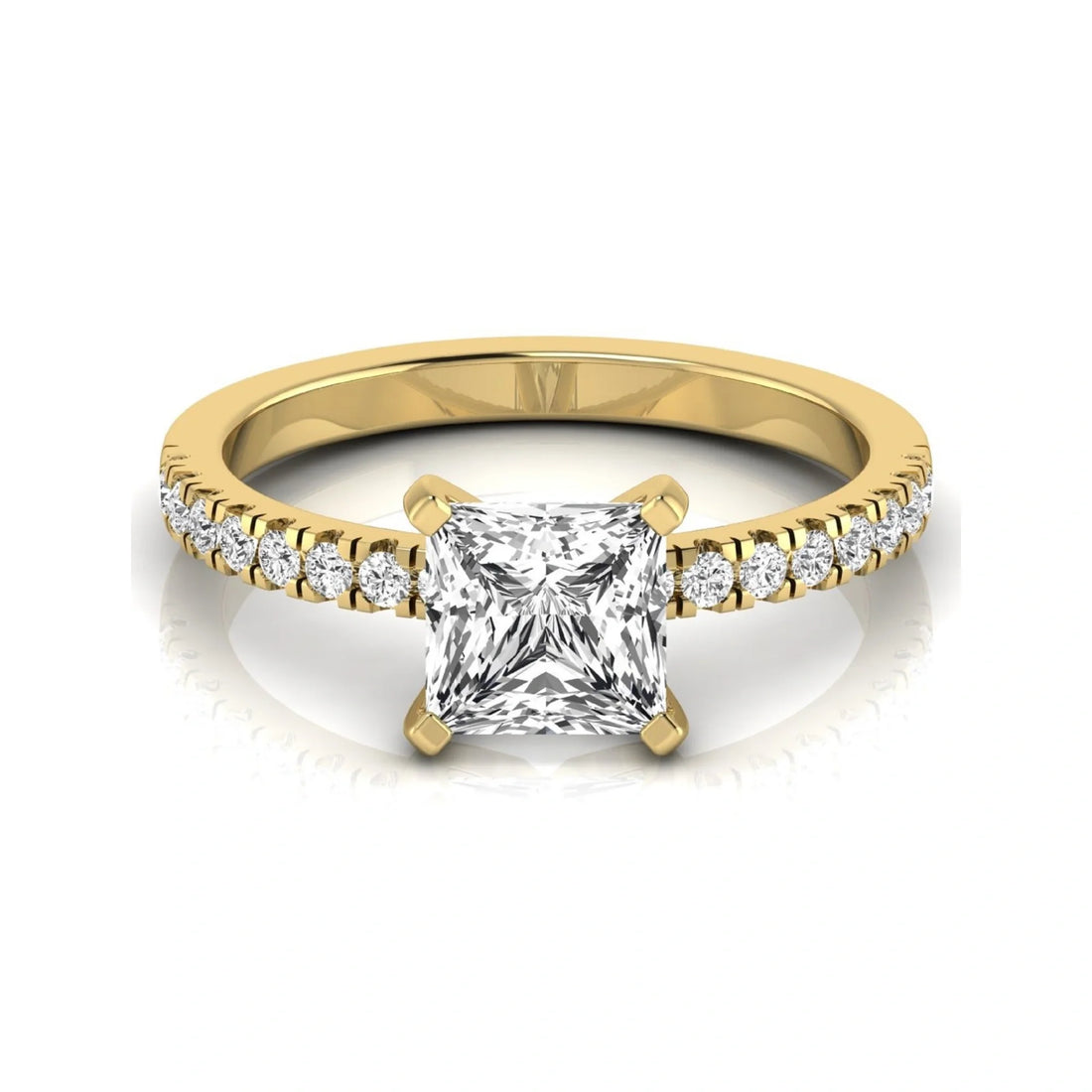 OctaPearl 2.5 ct Princess Cut Lab Grown Diamond Side Stone Accent Engagement Ring