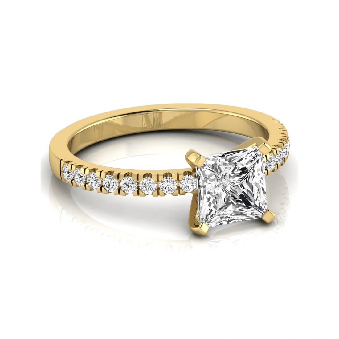 OctaPearl 2.5 ct Princess Cut Lab Grown Diamond Side Stone Accent Engagement Ring