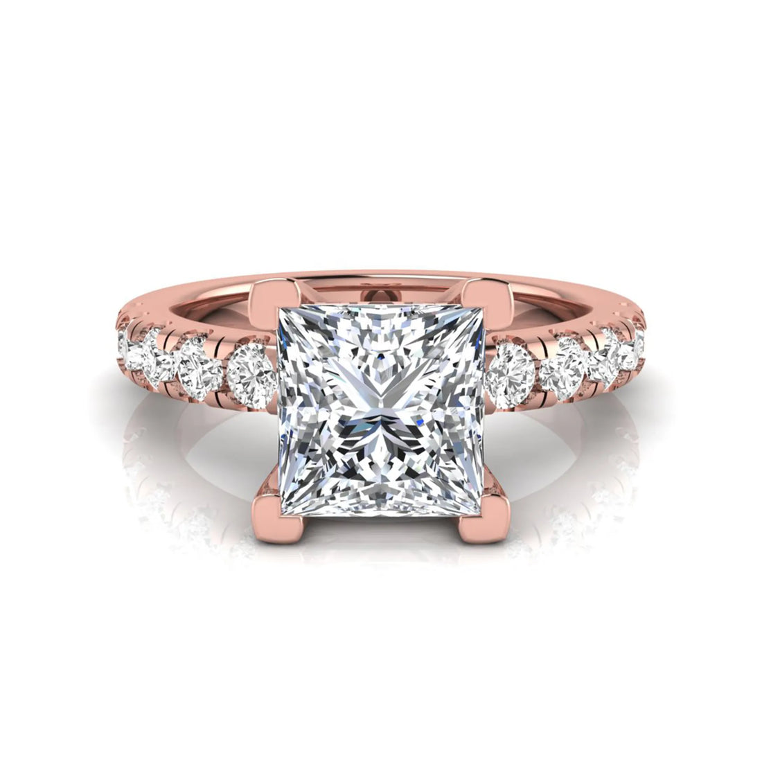 OctaPearl 2 ct Princess Cut Lab Grown Diamond Side Stone Engagement Ring