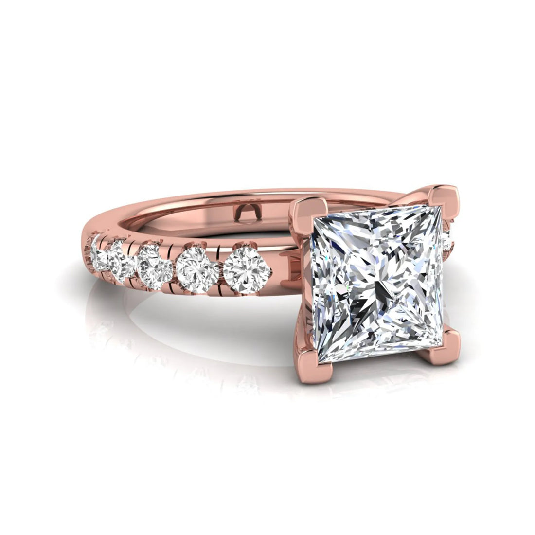 OctaPearl 2 ct Princess Cut Lab Grown Diamond Side Stone Engagement Ring