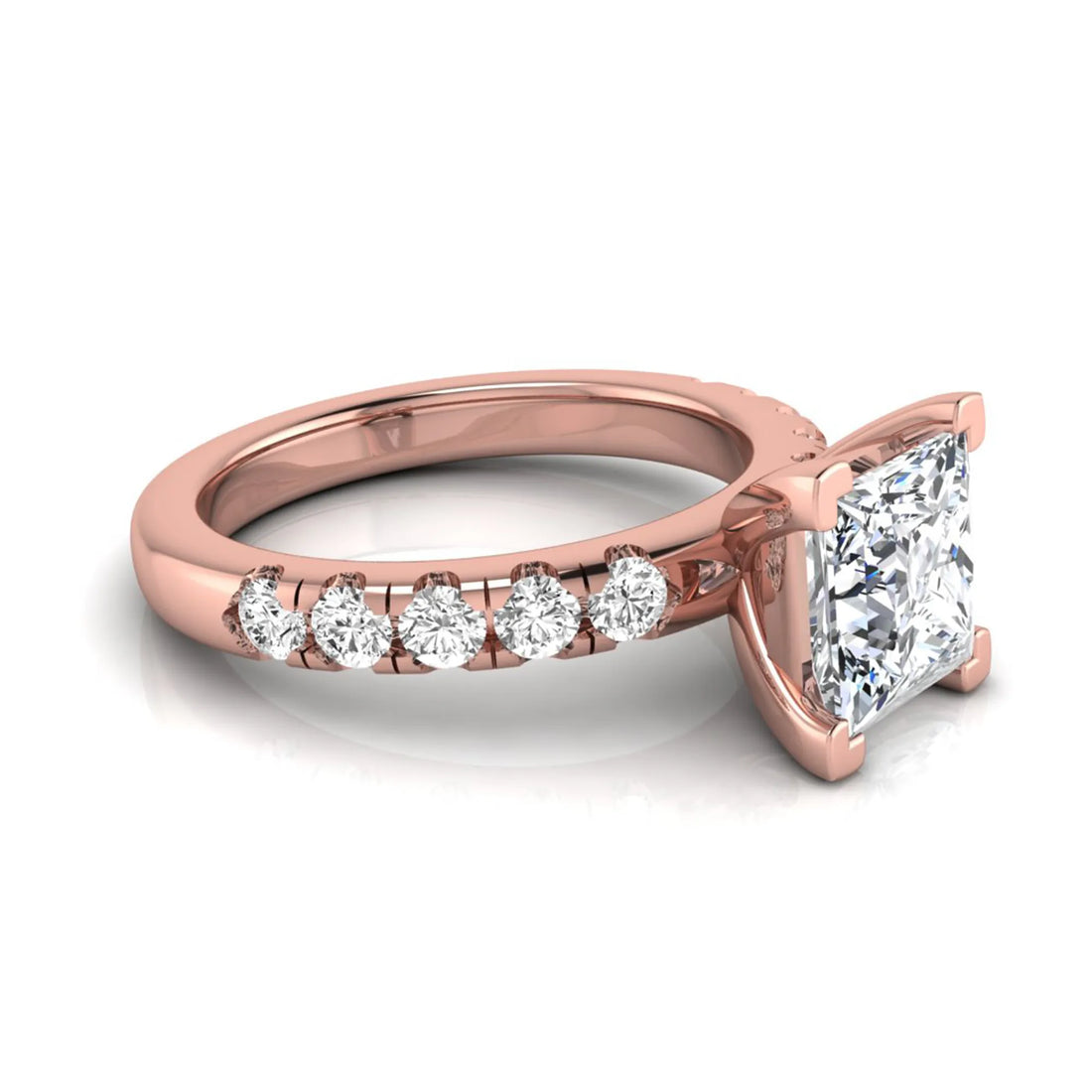 OctaPearl 2 ct Princess Cut Lab Grown Diamond Side Stone Engagement Ring
