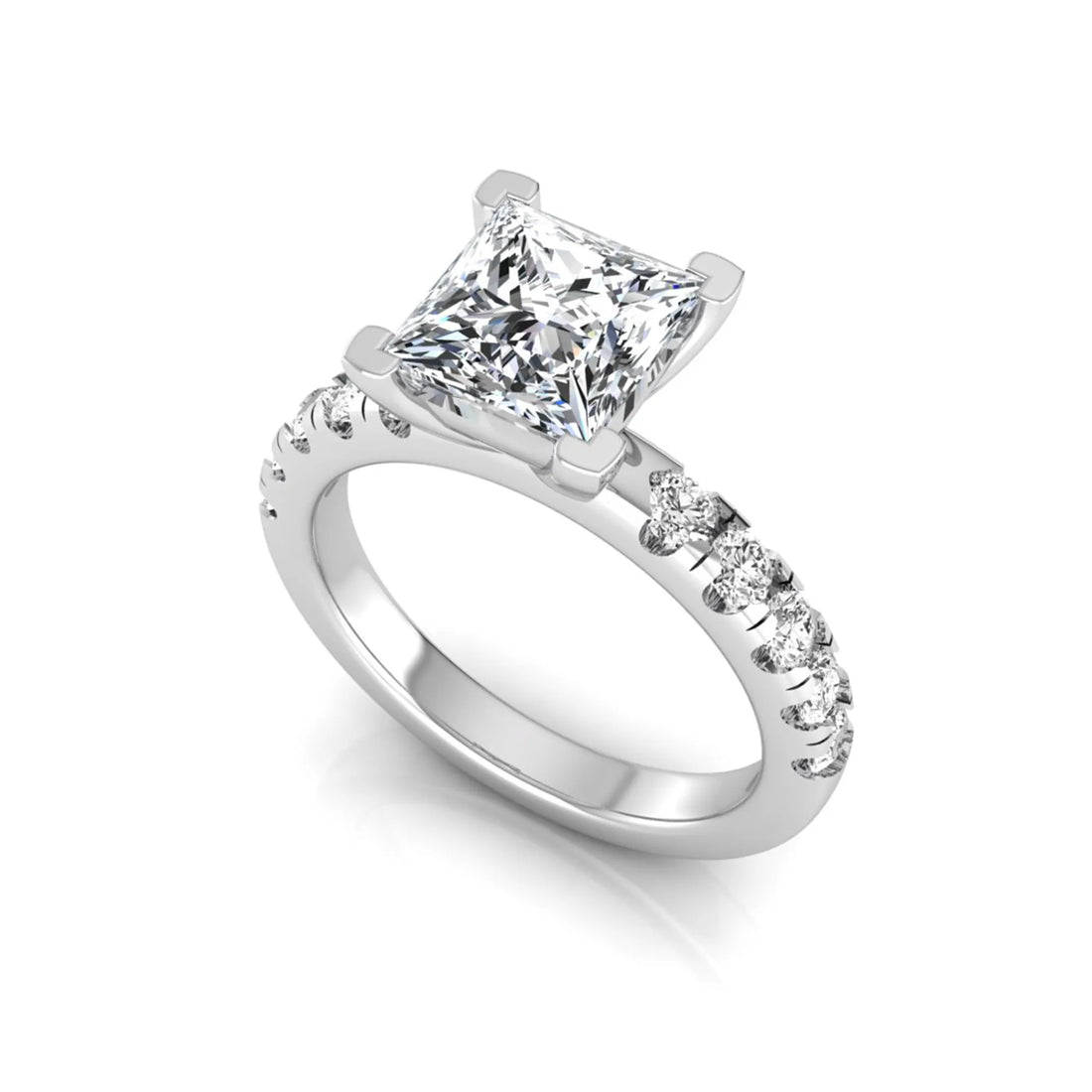 OctaPearl 2 ct Princess Cut Lab Grown Diamond Side Stone Engagement Ring