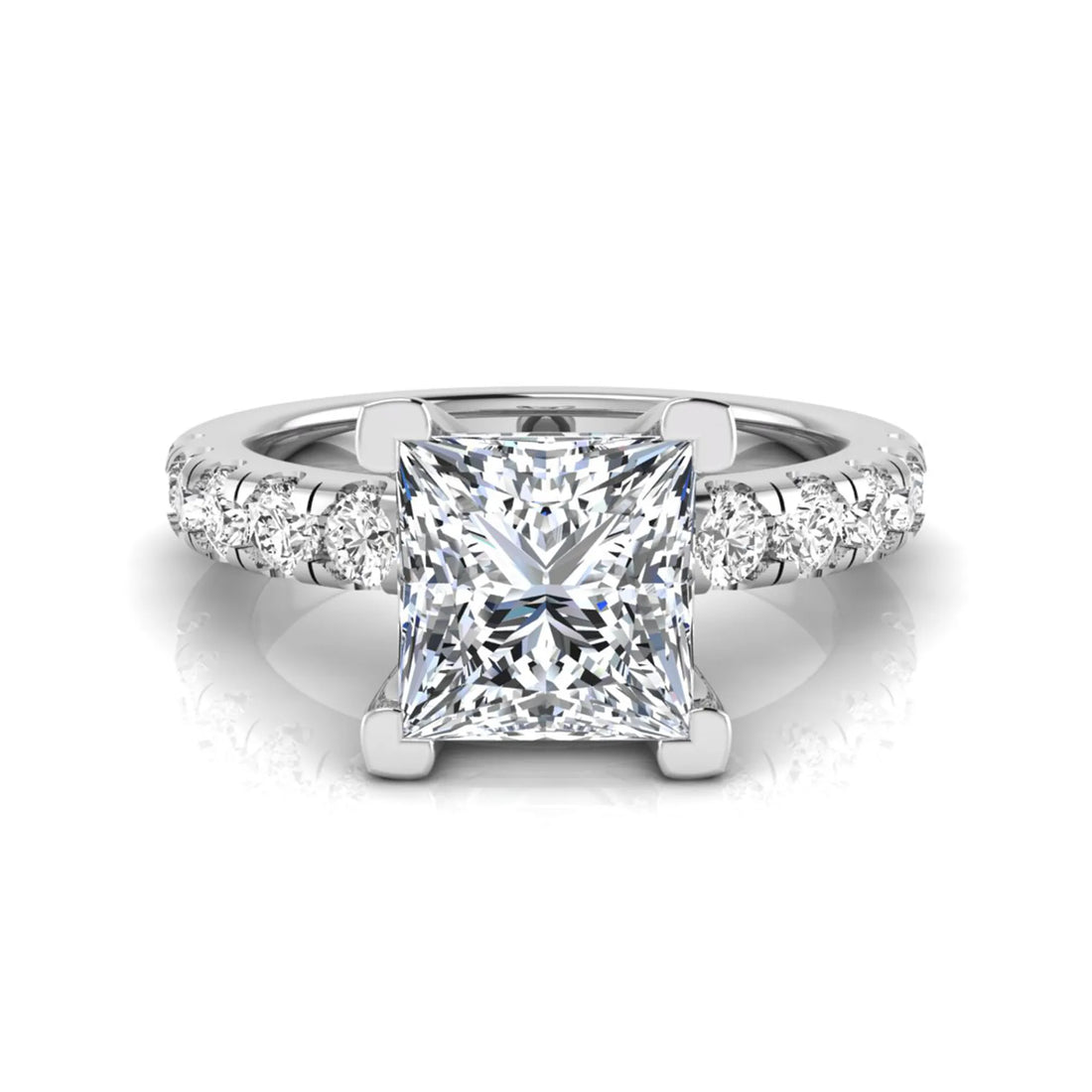 OctaPearl 2 ct Princess Cut Lab Grown Diamond Side Stone Engagement Ring