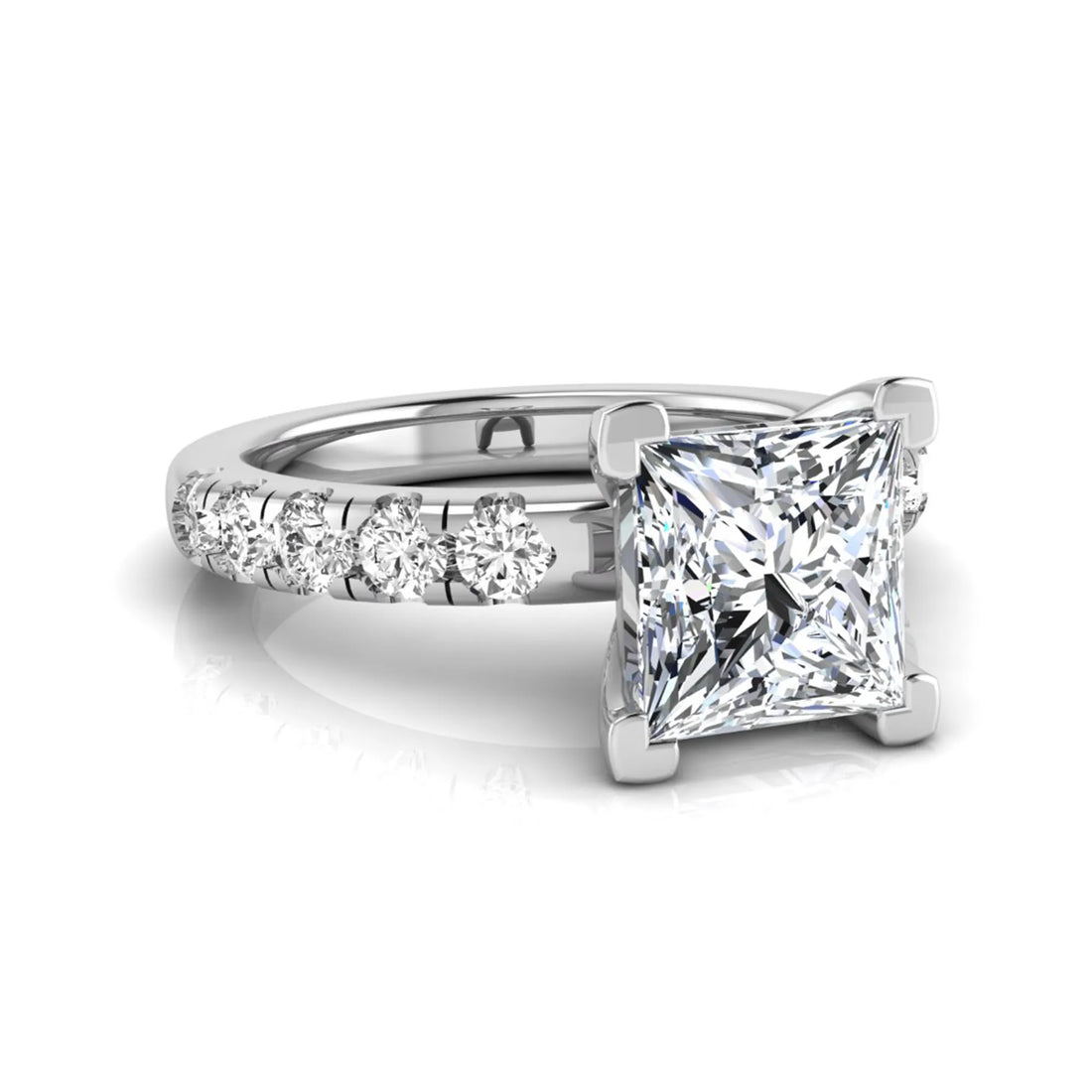 OctaPearl 2 ct Princess Cut Lab Grown Diamond Side Stone Engagement Ring