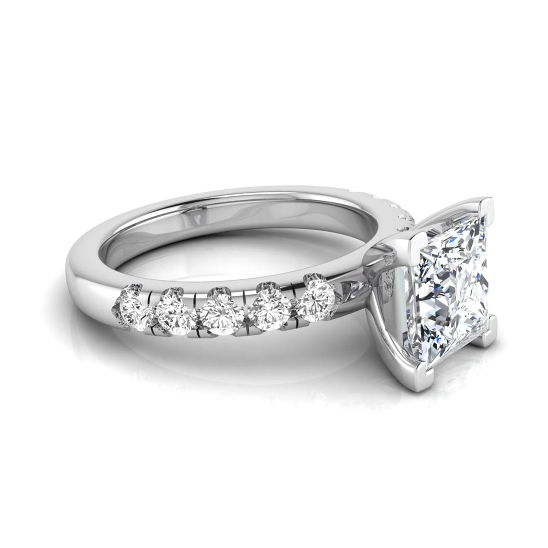 OctaPearl 2 ct Princess Cut Lab Grown Diamond Side Stone Engagement Ring