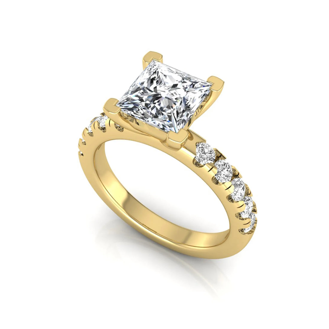 OctaPearl 2 ct Princess Cut Lab Grown Diamond Side Stone Engagement Ring