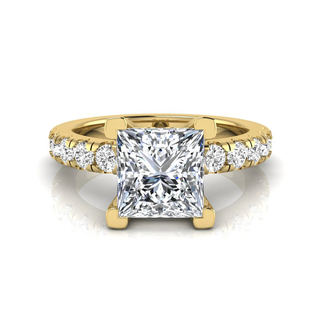 OctaPearl 2 ct Princess Cut Lab Grown Diamond Side Stone Engagement Ring