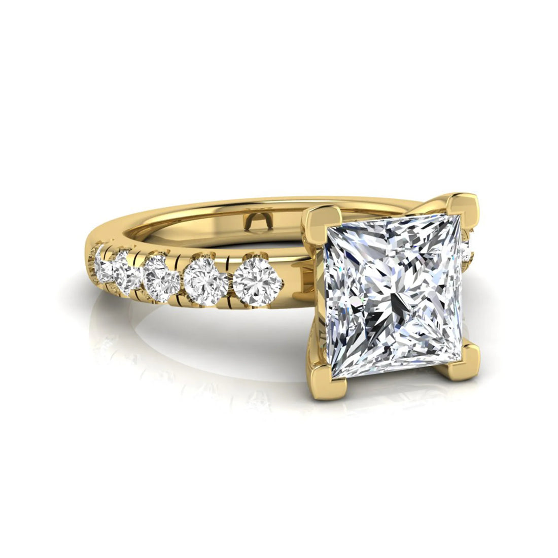 OctaPearl 2 ct Princess Cut Lab Grown Diamond Side Stone Engagement Ring