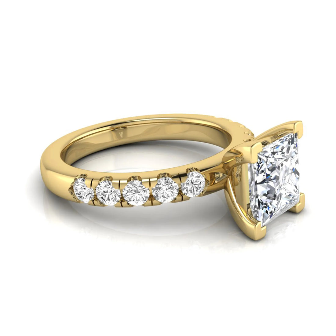 OctaPearl 2 ct Princess Cut Lab Grown Diamond Side Stone Engagement Ring