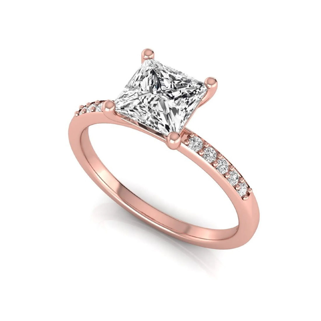 OctaPearl 1 ct Princess Cut Lab Grown Diamond Side Stone Engagement Ring