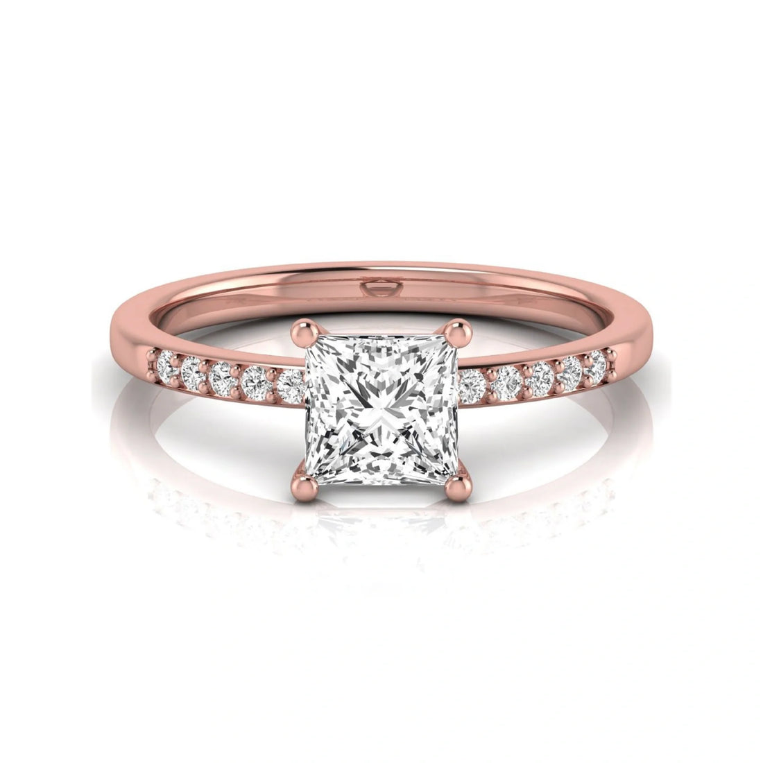 OctaPearl 1 ct Princess Cut Lab Grown Diamond Side Stone Engagement Ring