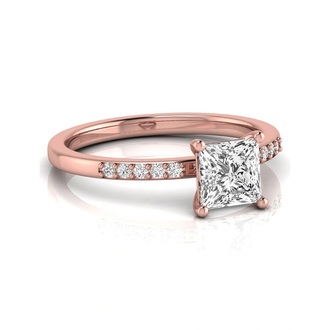 OctaPearl 1 ct Princess Cut Lab Grown Diamond Side Stone Engagement Ring