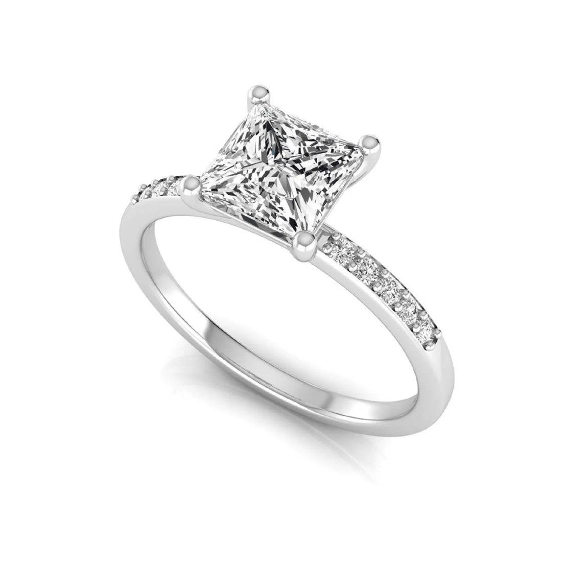 OctaPearl 1 ct Princess Cut Lab Grown Diamond Side Stone Engagement Ring