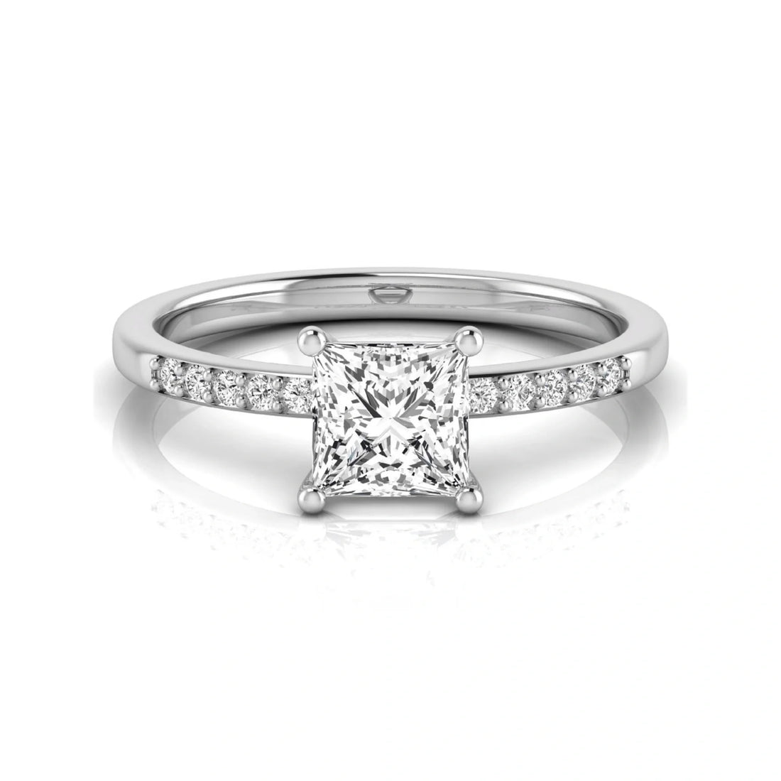 OctaPearl 1 ct Princess Cut Lab Grown Diamond Side Stone Engagement Ring