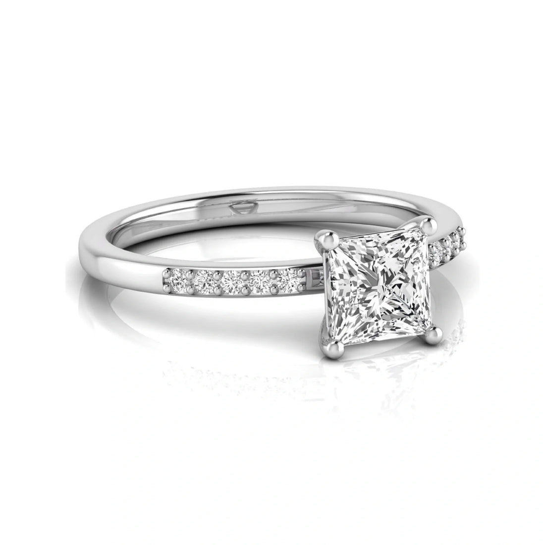 OctaPearl 1 ct Princess Cut Lab Grown Diamond Side Stone Engagement Ring
