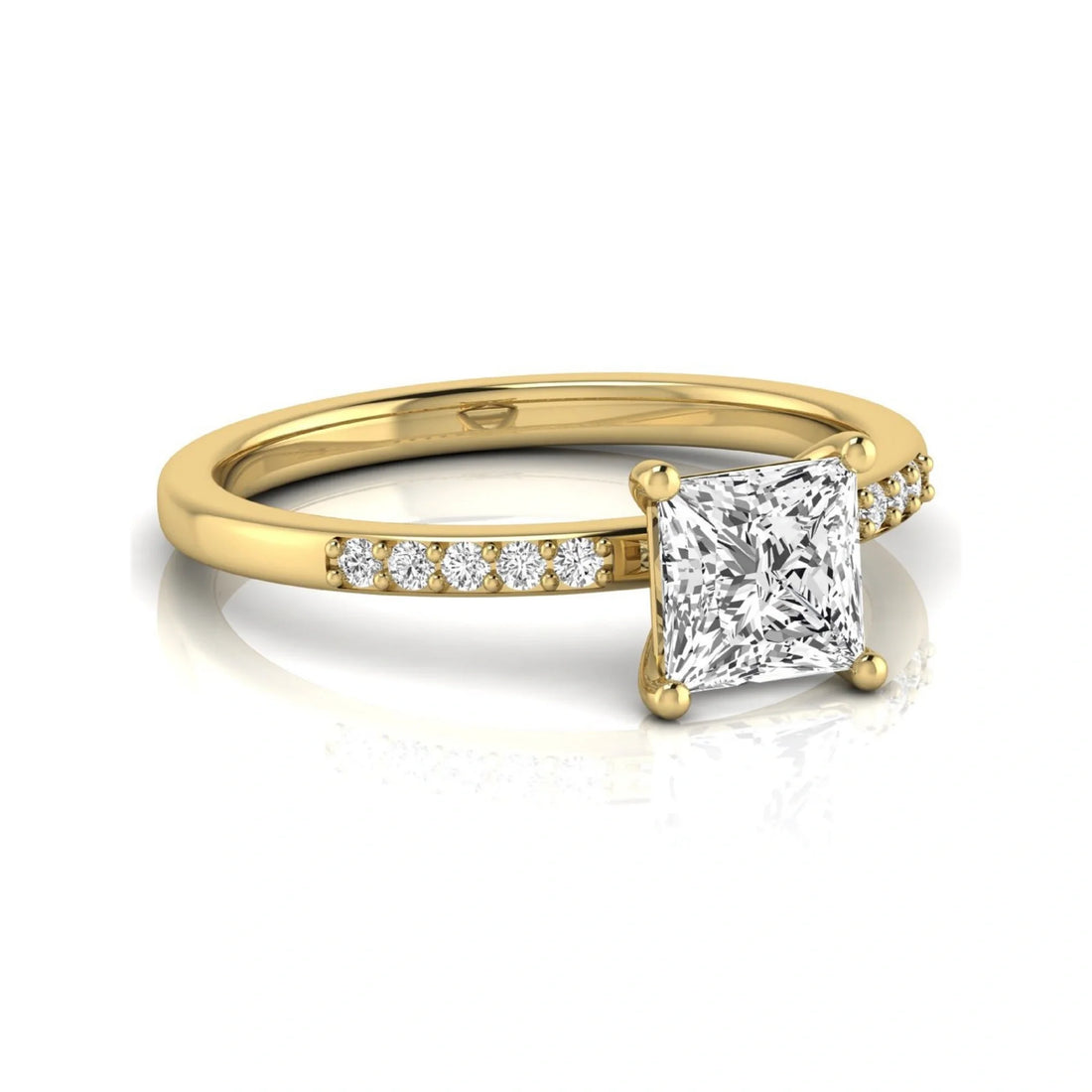 OctaPearl 1 ct Princess Cut Lab Grown Diamond Side Stone Engagement Ring