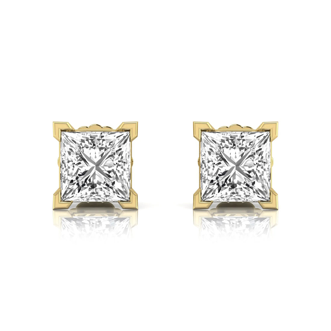 OctaPearl Princess Cut Lab Grown Diamond Stud Earrings - 4.00 CTW - Yellow Gold