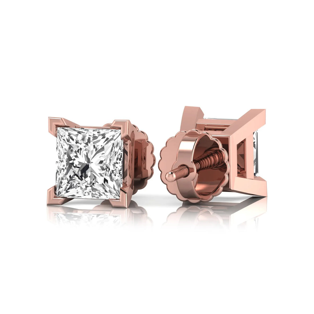 OctaPearl Princess Cut Lab Grown Diamond Stud Earrings - 4.00 CTW - Rose Gold