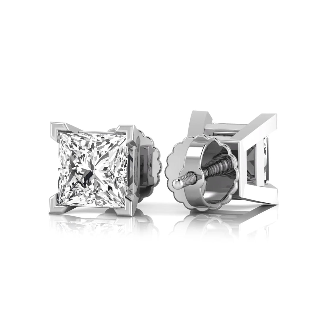 OctaPearl Princess Cut Lab Grown Diamond Stud Earrings - 4.00 CTW - White Gold