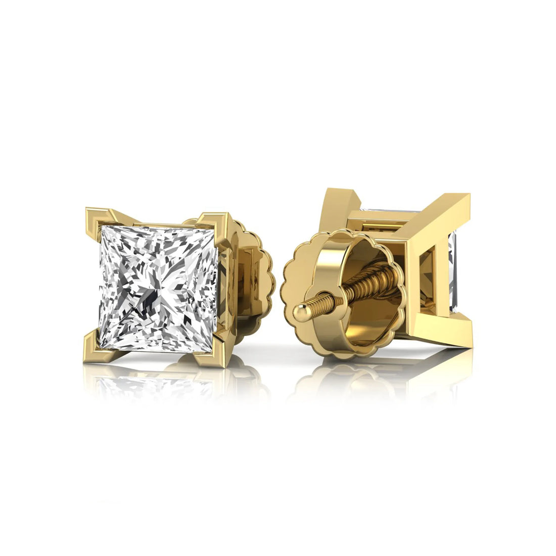 OctaPearl Princess Cut Lab Grown Diamond Stud Earrings - 4.00 CTW - Yellow Gold