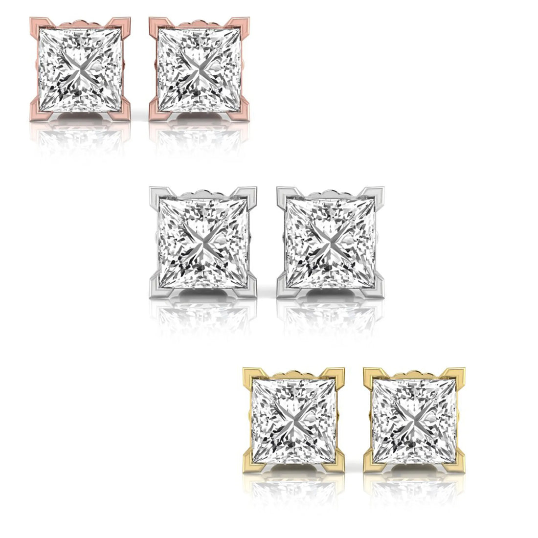 OctaPearl Princess Cut Lab Grown Diamond Stud Earrings - 4.00 CTW - White Gold