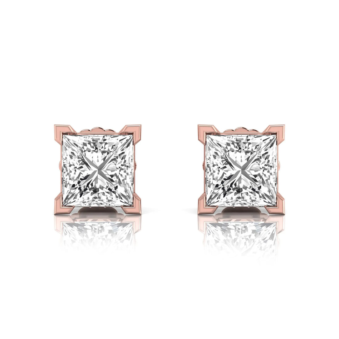 OctaPearl Princess Cut Lab Grown Diamond Stud Earrings - 4.00 CTW - Rose Gold