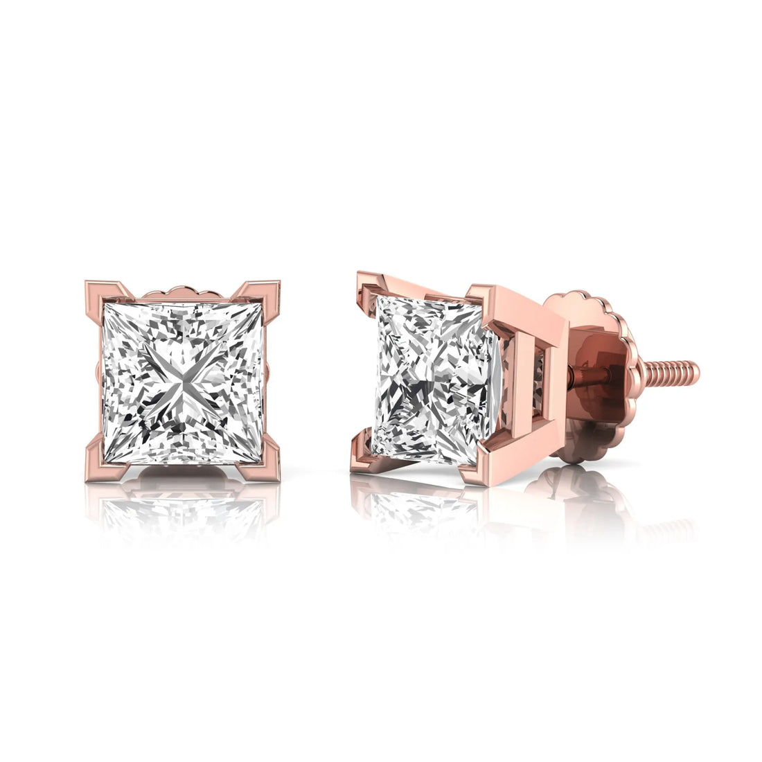 OctaPearl Princess Cut Lab Grown Diamond Stud Earrings - 4.00 CTW - Rose Gold