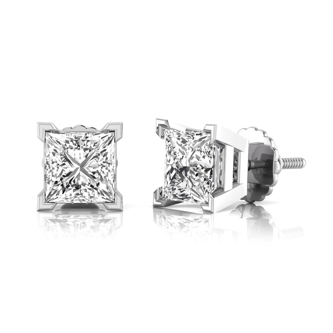 OctaPearl Princess Cut Lab Grown Diamond Stud Earrings - 4.00 CTW - White Gold