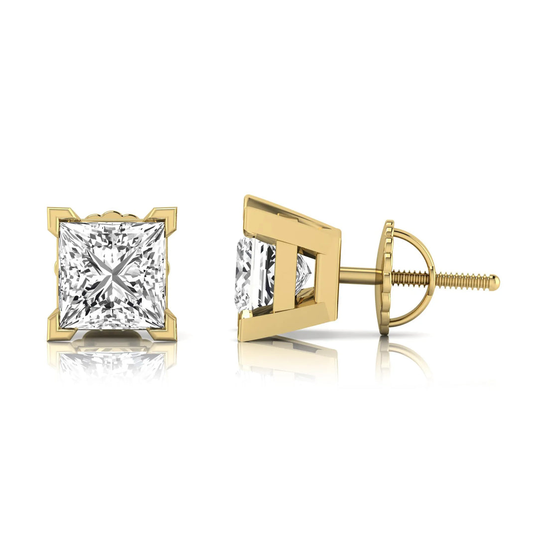 OctaPearl Princess Cut Lab Grown Diamond Stud Earrings - 4.00 CTW - Yellow Gold
