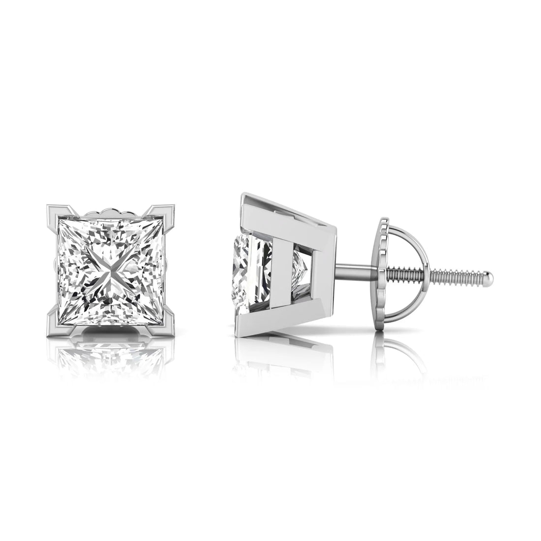 OctaPearl Princess Cut Lab Grown Diamond Stud Earrings - 4.00 CTW - White Gold