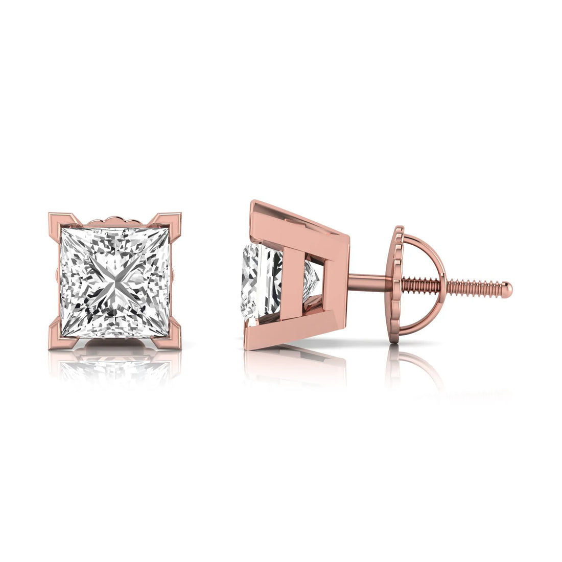 OctaPearl Princess Cut Lab Grown Diamond Stud Earrings - 4.00 CTW - Rose Gold