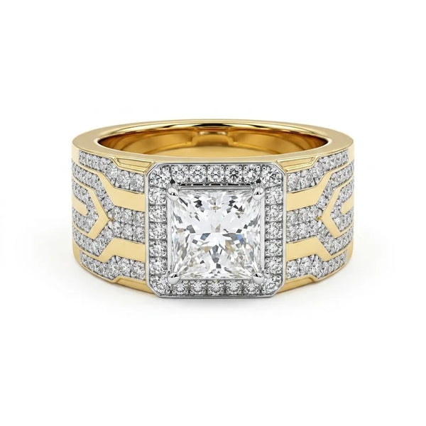 Princess Cut Moissanite Halo Men's Statement Ring