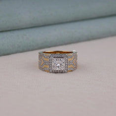Princess Cut Moissanite Halo Men's Statement Ring - alternate view