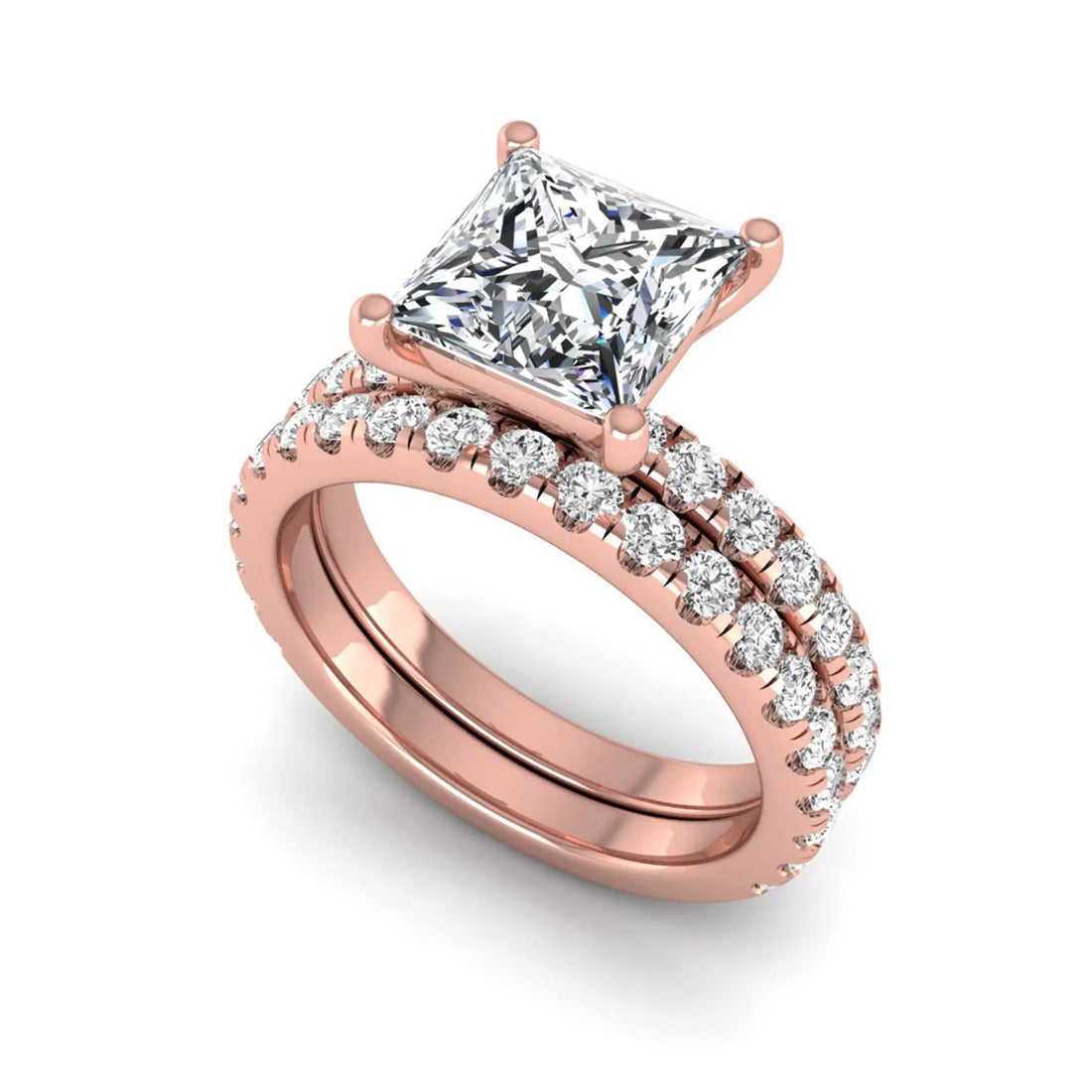 OctaPearl 2 ct Princess Cut Lab Grown Diamond Wedding Bridal Stackable Ring Set