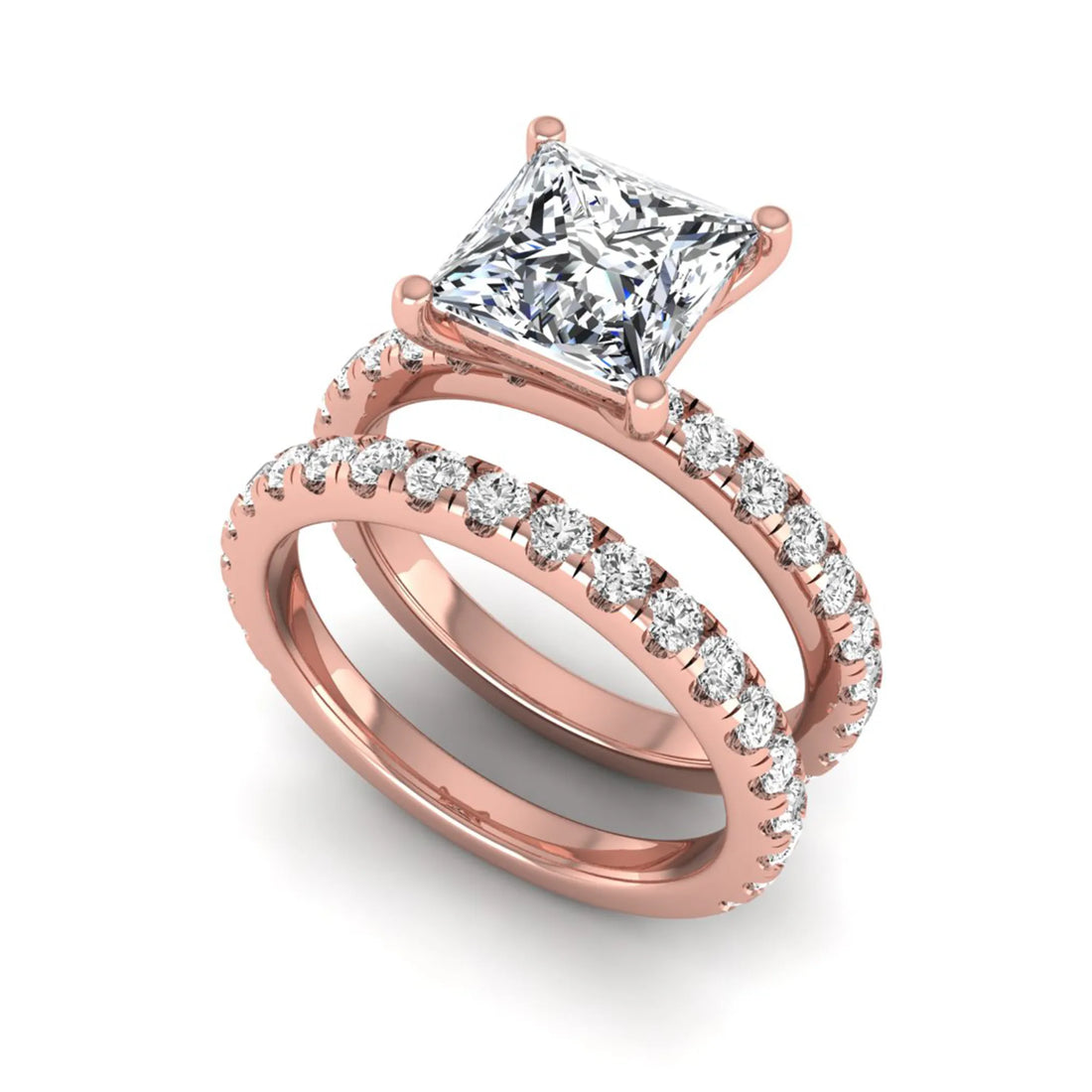 OctaPearl 2 ct Princess Cut Lab Grown Diamond Wedding Bridal Stackable Ring Set
