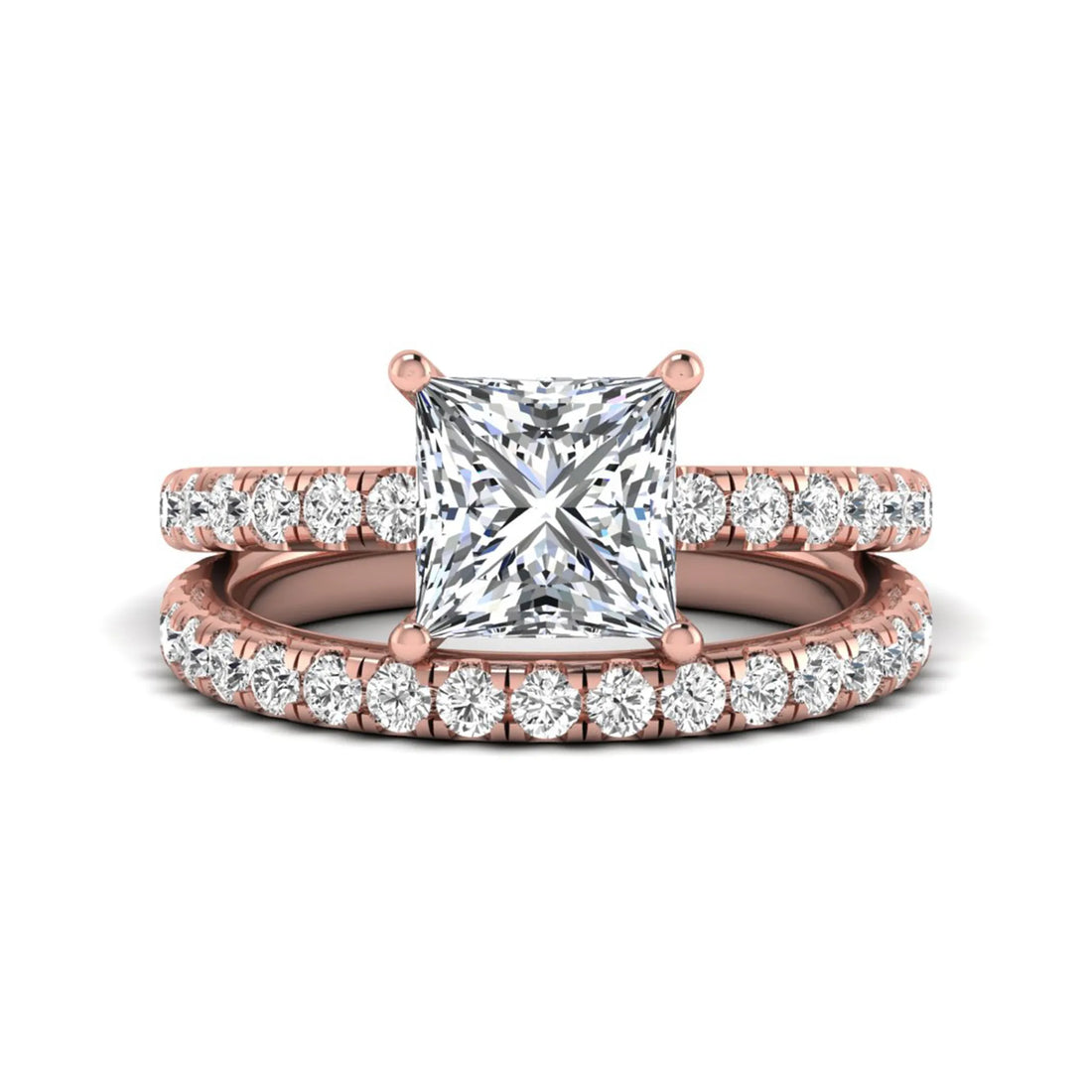 OctaPearl 2 ct Princess Cut Lab Grown Diamond Wedding Bridal Stackable Ring Set