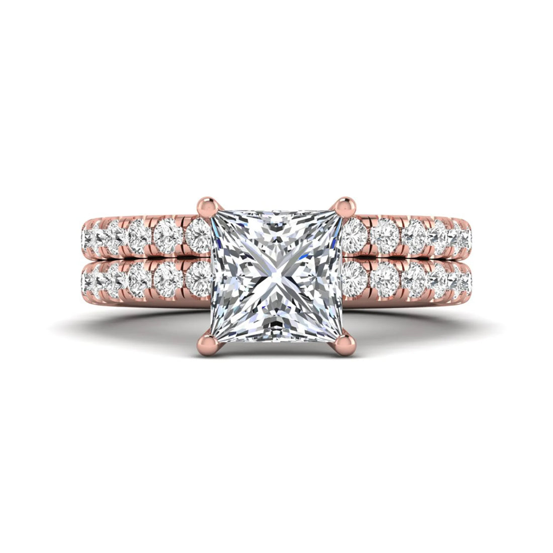 OctaPearl 2 ct Princess Cut Lab Grown Diamond Wedding Bridal Stackable Ring Set