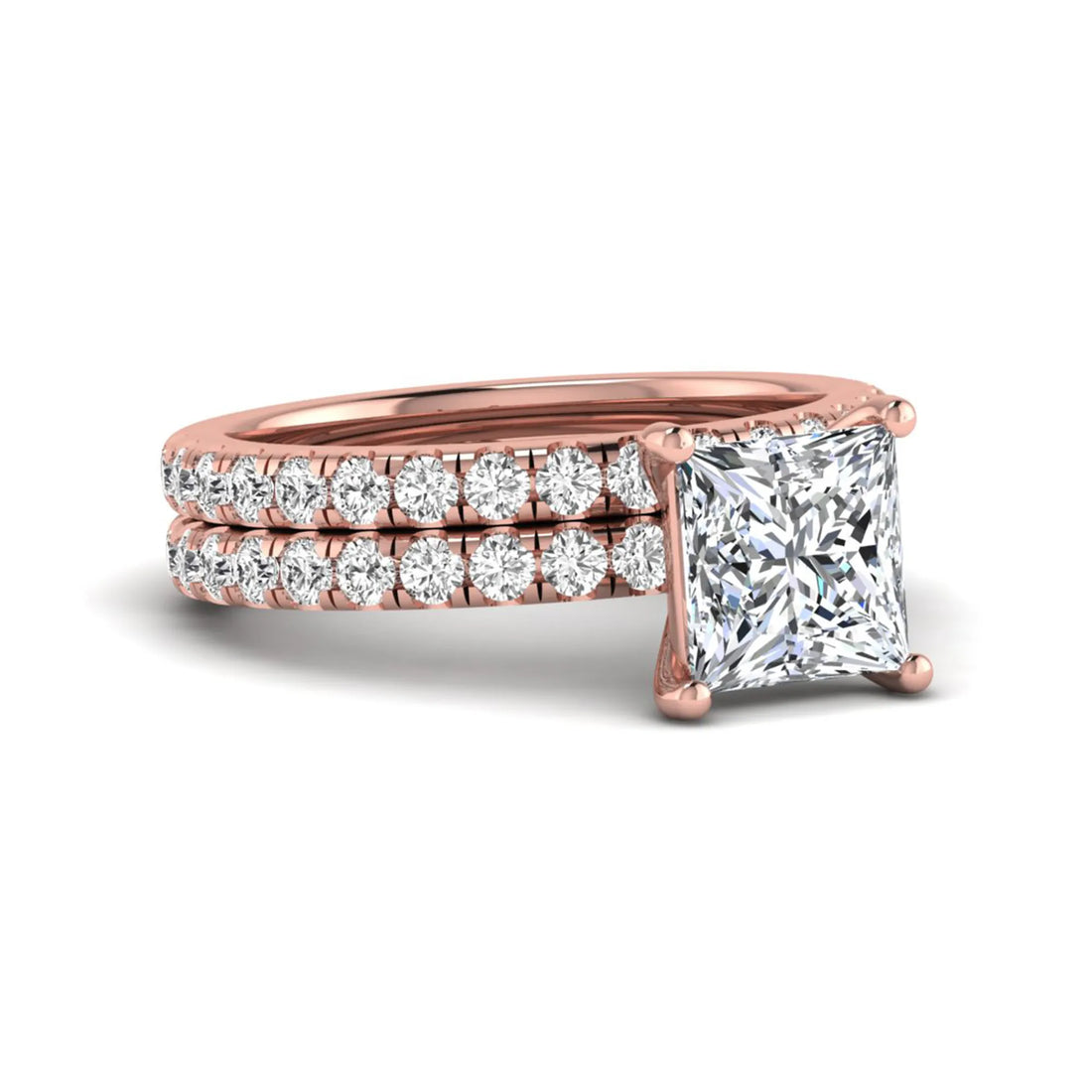 OctaPearl 2 ct Princess Cut Lab Grown Diamond Wedding Bridal Stackable Ring Set