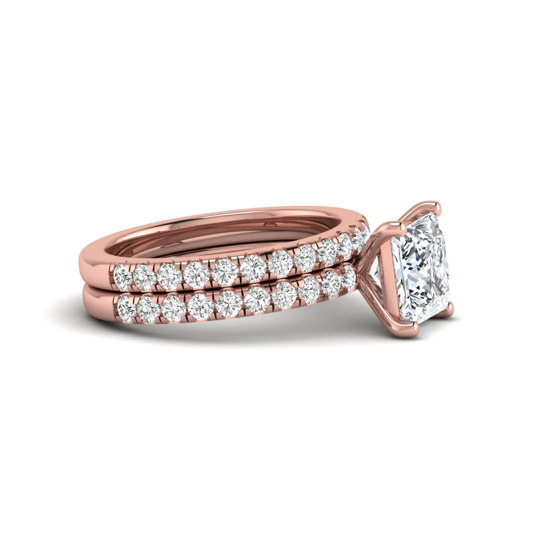 OctaPearl 2 ct Princess Cut Lab Grown Diamond Wedding Bridal Stackable Ring Set