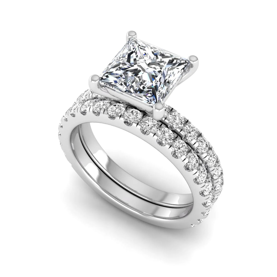 OctaPearl 2 ct Princess Cut Lab Grown Diamond Wedding Bridal Stackable Ring Set