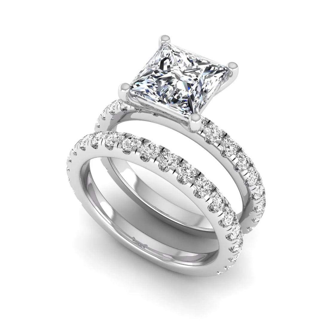 OctaPearl 2 ct Princess Cut Lab Grown Diamond Wedding Bridal Stackable Ring Set