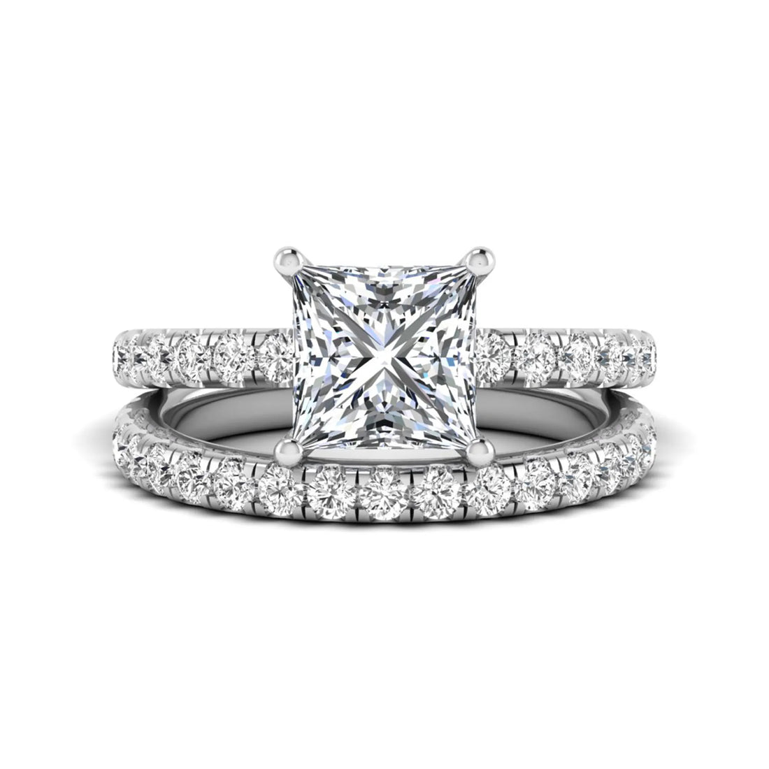 OctaPearl 2 ct Princess Cut Lab Grown Diamond Wedding Bridal Stackable Ring Set
