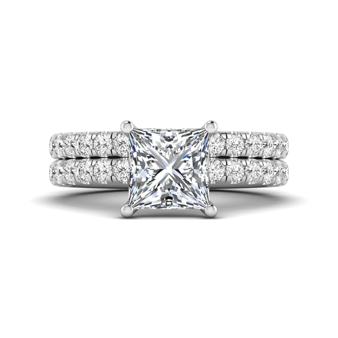 OctaPearl 2 ct Princess Cut Lab Grown Diamond Wedding Bridal Stackable Ring Set