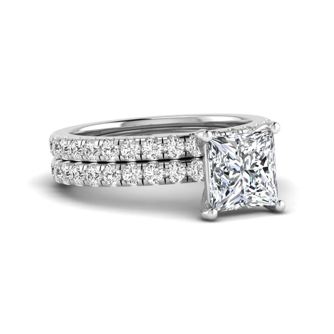OctaPearl 2 ct Princess Cut Lab Grown Diamond Wedding Bridal Stackable Ring Set