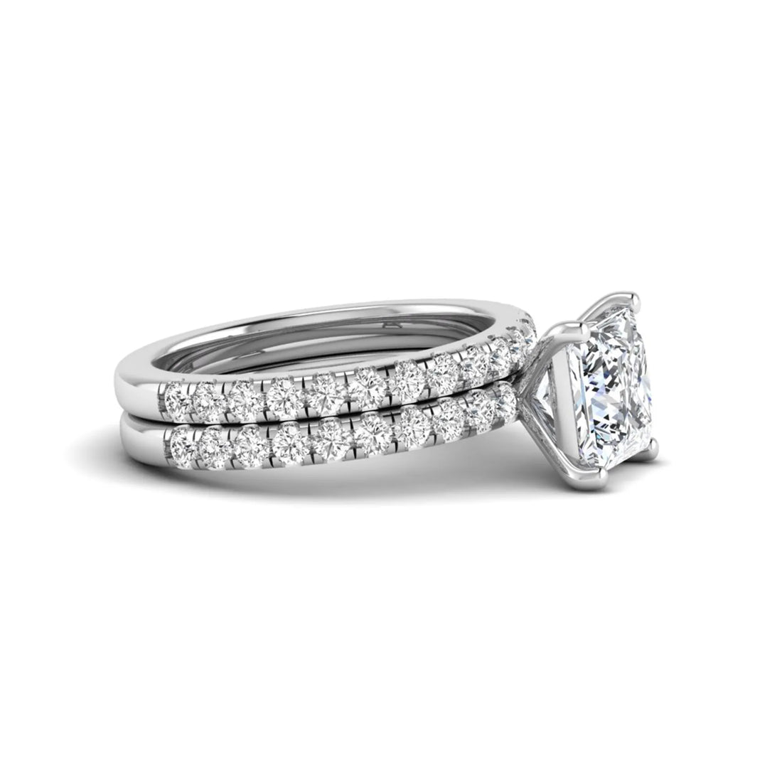 OctaPearl 2 ct Princess Cut Lab Grown Diamond Wedding Bridal Stackable Ring Set