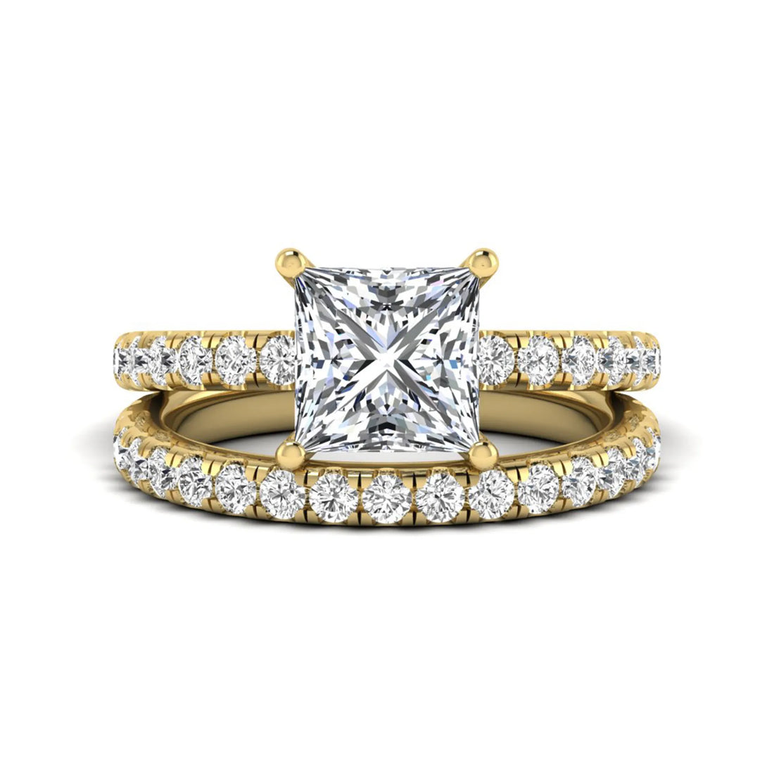 OctaPearl 2 ct Princess Cut Lab Grown Diamond Wedding Bridal Stackable Ring Set