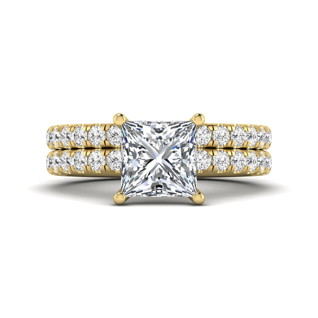 OctaPearl 2 ct Princess Cut Lab Grown Diamond Wedding Bridal Stackable Ring Set