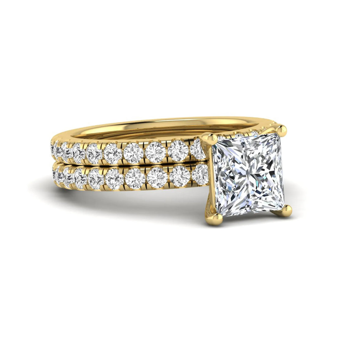 OctaPearl 2 ct Princess Cut Lab Grown Diamond Wedding Bridal Stackable Ring Set