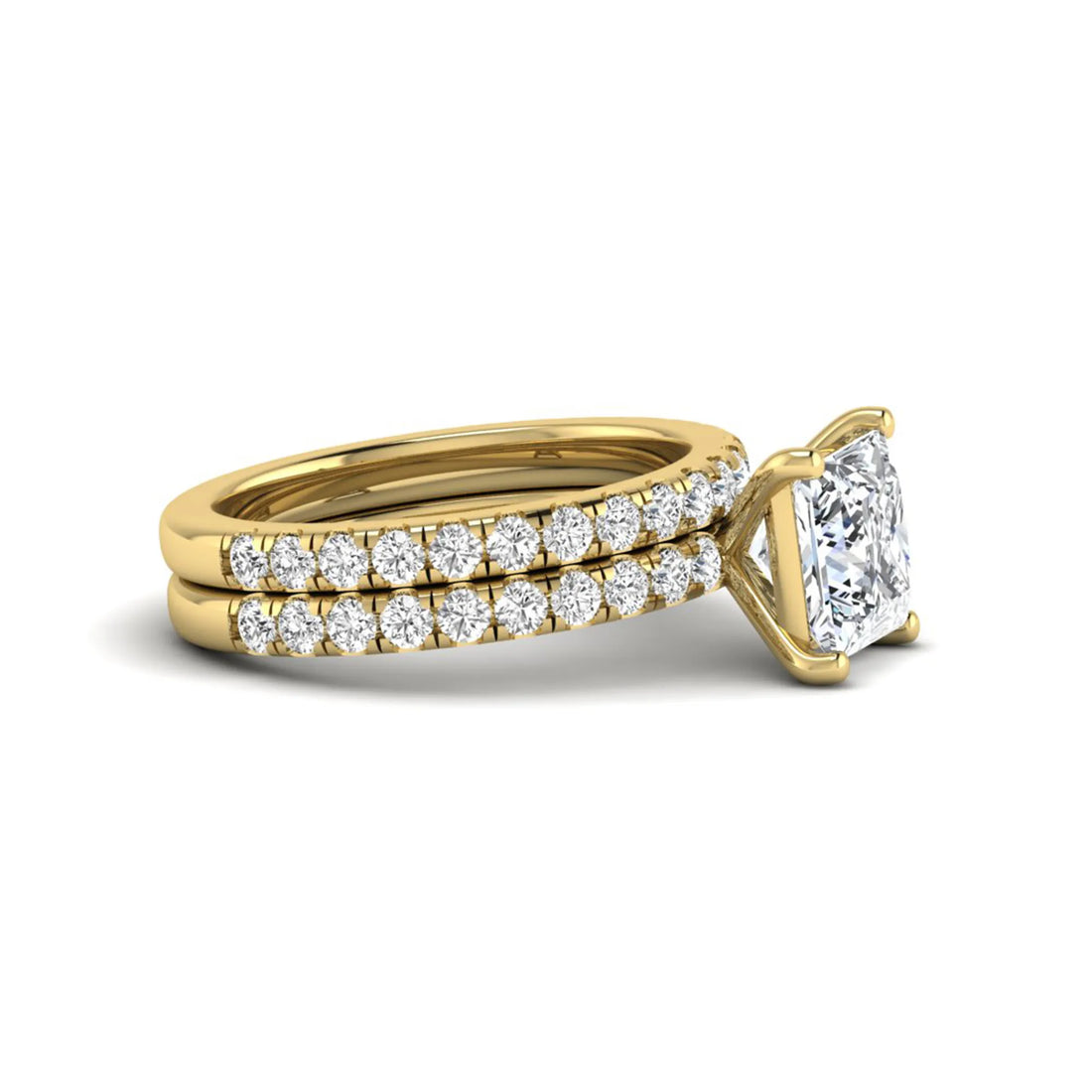 OctaPearl 2 ct Princess Cut Lab Grown Diamond Wedding Bridal Stackable Ring Set